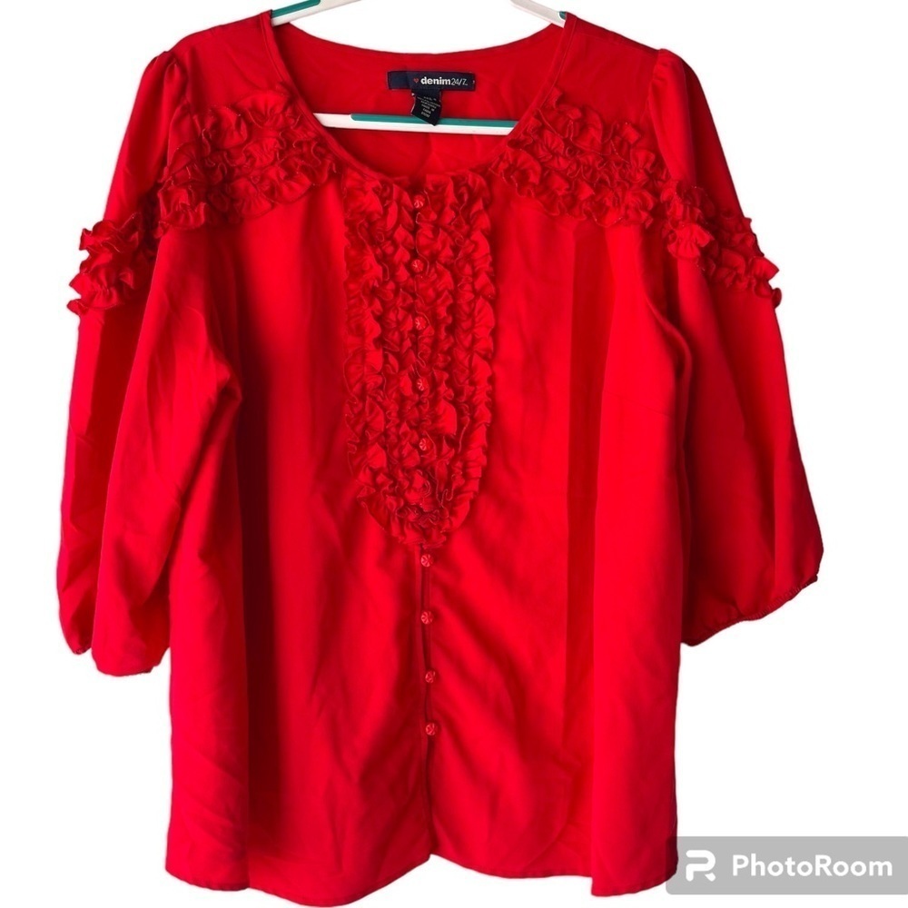 Women's Plus Size Red Blouse Top shirt Ruffled, Sz 20W